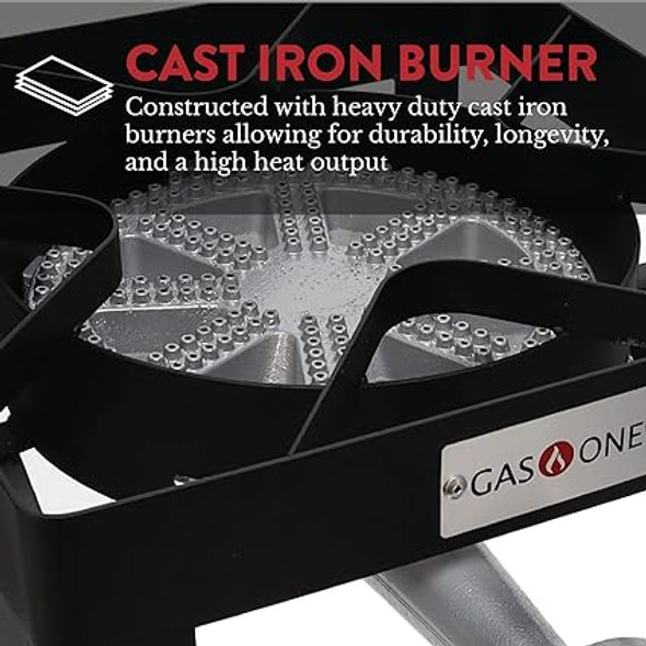 GasOne Single Burner Propane Stove – Square Heavy-Duty Propane Burner – Outdoor Burner with Adjustable 0-20PSI Regulator and Steel Braided Hose