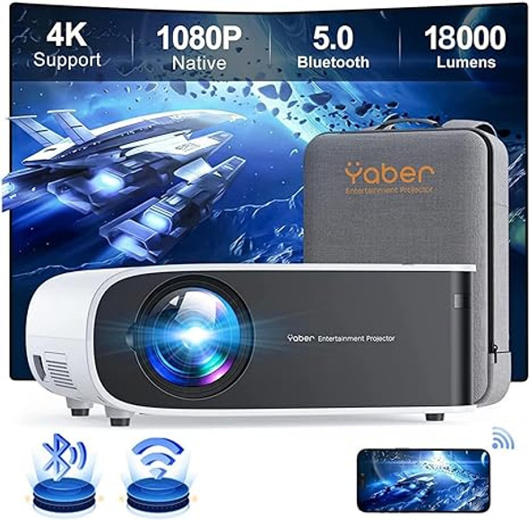 Projector with WiFi and Bluetooth, 4K Support Native 1080P Outdoor Projector YABER 18000 Lumens 450 ANSI 300" Display