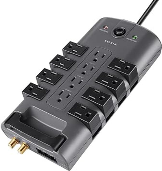 Belkin Surge Protector Power Strip w/ 8 Rotating & 4 Standard Outlets - 8ft Sturdy Extension Cord