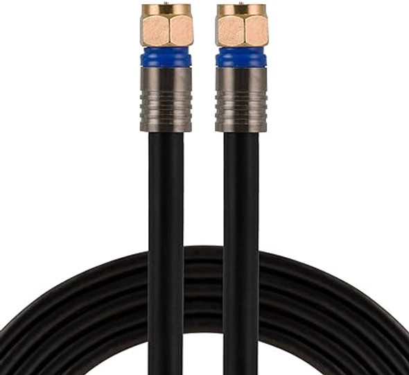 GE RG6 Coaxial Cable, 100 ft. F-Type Connectors, Quad Shielded Coax Cable, 3 GHz Digital, In-Wall Rated