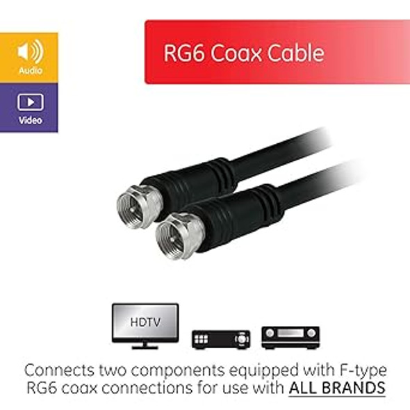 GE RG6 Coaxial Cable, 100 ft. F-Type Connectors, Double Shielded Coax
