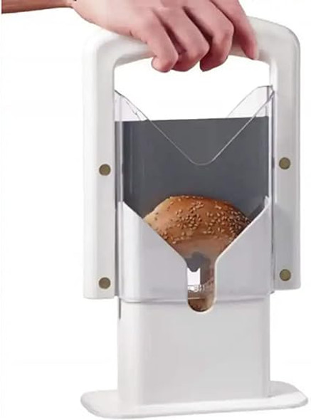 Bagel Slicer, with Safety Shield and Safe Grip, Stainless Steel Kitchen Guillotine Cutter, Fast, Easy and Safe