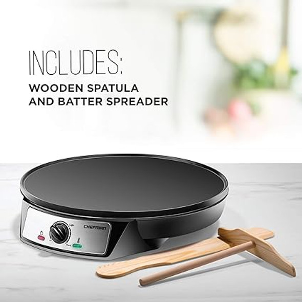 Chefman Electric Crepe Maker & Griddle, Precise Temperature Control Skillet for Perfect Brunch Blintzes, Pancakes, Eggs, Bacon, & Tortillas