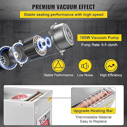 VEVOR Chamber Vacuum Sealer, DZ-260A 6.5 m³/h Pump Rate, Excellent Sealing Effect with Automatic Control, 110V Kitchen Packaging Machine for Fresh Meats, Fruit Saver, Home, Commercial Using