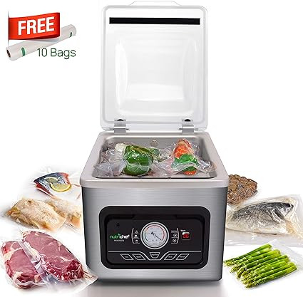 NutriChef Vacuum Sealer Machine - 350W Commercial 8L Chamber Type Automatic System Air Seal Machine Meat Packing Sealing Storage Preservation Sous Vide
