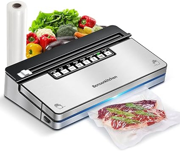 Bonsen kitchen Vacuum Sealer Machine, Stainless Steel Vacuum Food Sealer with 8-in-1 Vacuum Sealing System, 6 Food Vacuum Modes