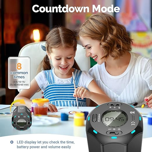Pomodoro Timer, Digital Cube Timer with 8 Time Presets, Visual Timer for Kids, Kitchen Magnetic Flip Focus Timer, Silent & Alarm Timers for Classroom