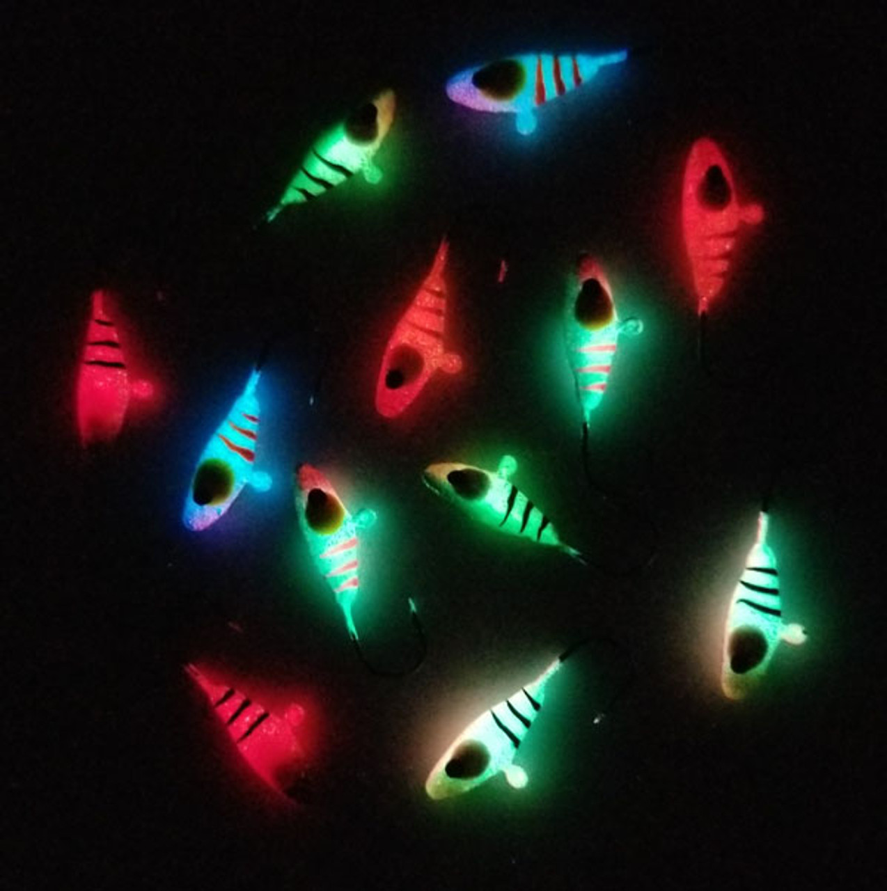 6 Super Neon Glow w/ Glitter backs Minnow Kit - Jammin Jigs