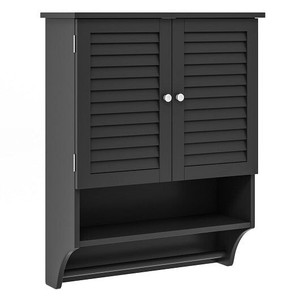 2-Doors Bathroom Wall-Mounted Medicine Cabinet with Towel Bar-Black - Color: Black D681-BA7874DK