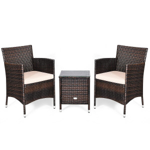 3 Pcs Outdoor Rattan Wicker Furniture Set-Beige - Color: Beige D681-HW63850BN