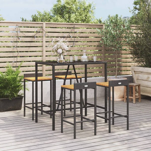 vidaXL 5 Piece Patio Bar Set Black Poly Rattan& Solid Wood Acacia A949-3187676
