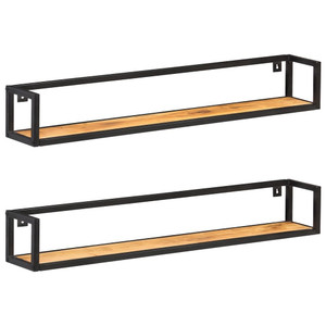 Wall Shelf Set of 2 Natural Wood Solid Acacia Wood 47.2 in A949-320675 Wall Shelf Set of 2 Natural Wood Solid Acacia Wood 47.2 in A949-320675