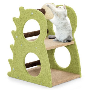 2-Tier Modern Cat Tree for Indoor Cats with Rotatable Sisal Scratching Ball-Green B593-PV10163 2-Tier Modern Cat Tree for Indoor Cats with Rotatable Sisal Scratching Ball-Green B593-PV10163