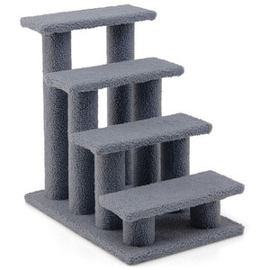 24 Inch 4-Step Pet Stairs Carpeted Ladder Ramp Scratching Post Cat Tree Climber-Gray - Color: Gray D681-PS7174GR