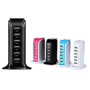 Color: BLACK - Smart Power 6 USB Colorful Tower for Every Desk at Home or Office charge any Gadget K290-19634426693