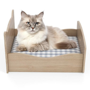 Elevated Pet Bed Frame with Rails and Cute Headboards-Walnut B593-PS7851 Elevated Pet Bed Frame with Rails and Cute Headboards-Walnut B593-PS7851