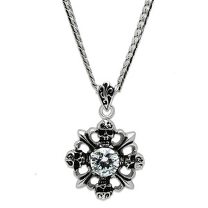 TK454 - High polished (no plating) Stainless Steel Chain Pendant with AAA Grade CZ  in Clear A874-TK454