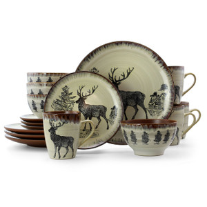 Elama Majestic Elk 16 Piece Luxurious Stoneware Dinnerware with Complete Setting for 4 D970-EL-MAJESTICELK16 Elama Majestic Elk 16 Piece Luxurious Stoneware Dinnerware with Complete Setting for 4 D970-EL-MAJESTICELK16