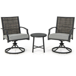 3 Piece Patio Swivel Chair Set with Soft Seat Cushions for Backyard - Color: Black D681-NP11212