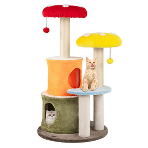 43 Inch Tall Cat Tree Cute with 2 Condos and Padded Platforms-Multicolor - Color: Multicolor D681-PV10267CL