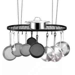 Black Carbon Steel Ceiling Mount Oval Hanging Kitchen Pot Rack with 12 Hooks Q280-HPRVC3683145279 Black Carbon Steel Ceiling Mount Oval Hanging Kitchen Pot Rack with 12 Hooks Q280-HPRVC3683145279