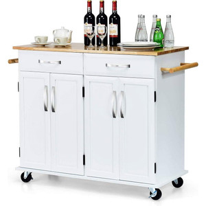 White Kitchen Cart Island with Wood Top 2 Drawers and Bottom Storage Cabinet Q280-GKTCW2092736581 White Kitchen Cart Island with Wood Top 2 Drawers and Bottom Storage Cabinet Q280-GKTCW2092736581