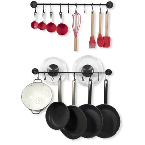 Set of 2 - Black Metal Wall Mounted Pot Rack with 20 Hanging Hooks Q280-CSWMPRS369145284
