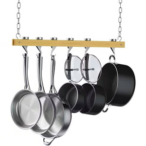 Ceiling Mounted 36-inch Wooden Pot Rack with 4 Pan Hanging Hooks and 2 Swivel Hooks Q280-TSBCMWPR4302846517 Ceiling Mounted 36-inch Wooden Pot Rack with 4 Pan Hanging Hooks and 2 Swivel Hooks Q280-TSBCMWPR4302846517