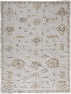 10' X 14' Ivory And Orange Floral Hand Knotted Stain Resistant Area Rug N270-514974