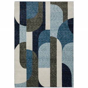9' X 12' Blue Grey Charcoal and Purple Geometric Power Loom Area Rug N270-510809