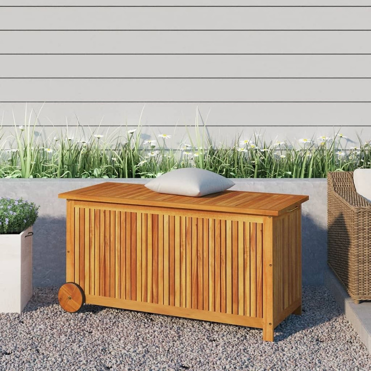 vidaXL Patio Storage Box with Wheels 44.5"x19.7"x22.8" Solid Wood Acacia A949-319712