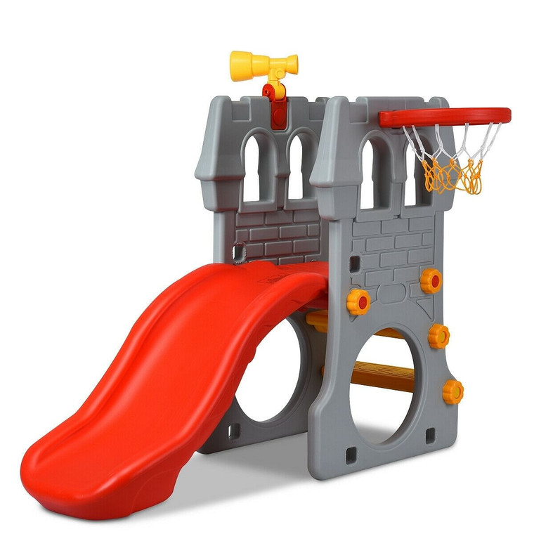 5 in 1 Toddler Climber Slide Playset with Basketball Hoop and Telescope - Color: Multicolor D681-TY326362