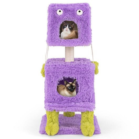 Cute Monster-Themed Cat Tower with 2 Private Condos for Small Place-Purple B593-PV10189