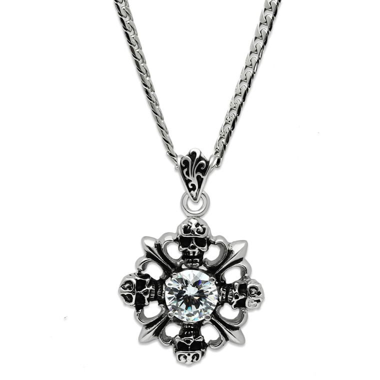 TK454 - High polished (no plating) Stainless Steel Chain Pendant with AAA Grade CZ  in Clear A874-TK454