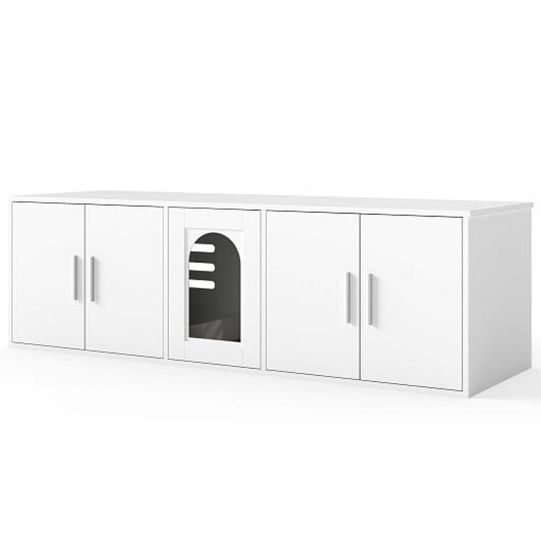 Cat Litter Box Enclosure for 2 Cats with Double Rooms and Sisal Scratching Mat-White B593-PV10332