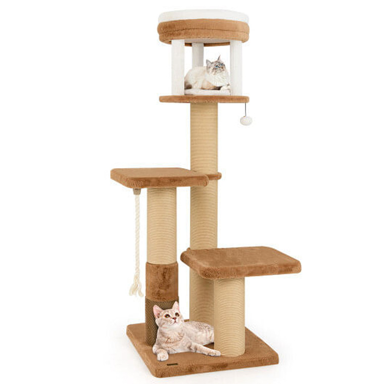65 Inches Tall Cat Tree with Self-groomer and Removable Cat Bed-Coffee B593-PV10265