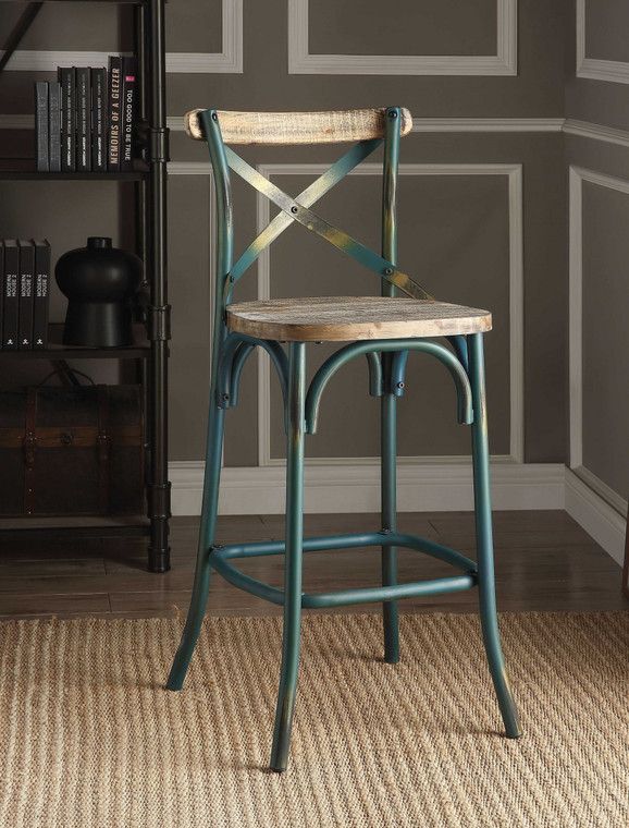 21" Brown And Turquoise Solid Wood And Metal Bar Chair N270-374253