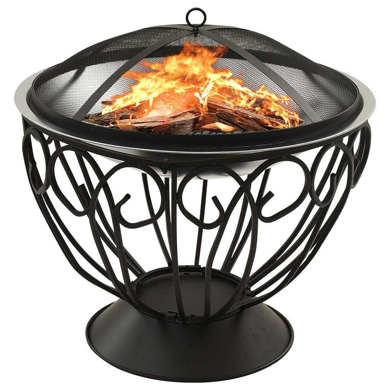  2-in-1 Fire Pit and BBQ with Poker 23.2"x23.2"x23.6" Stainless Steel A949-313360