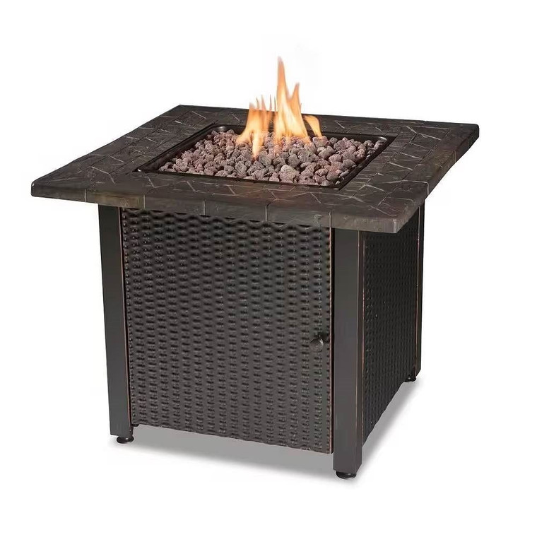 30-inch Outdoor Bronze LP Propane Gas Fire Pit with Lava Rocks and Cover Q280-BFSFPER199583641