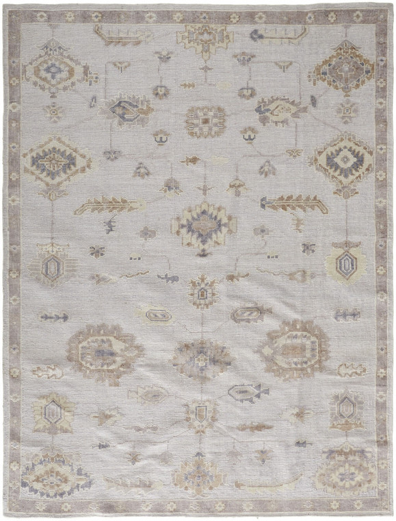 10' X 14' Ivory And Orange Floral Hand Knotted Stain Resistant Area Rug N270-514974