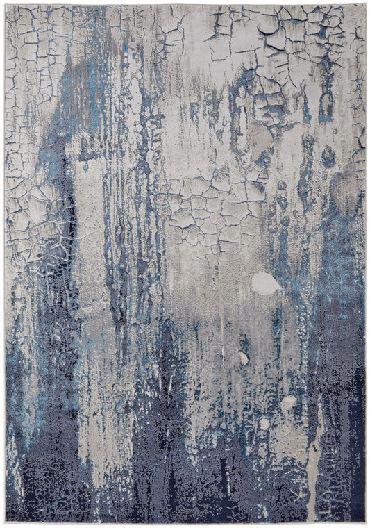 12' X 15' Ivory Blue And Black Abstract Power Loom Distressed Area Rug N270-513941