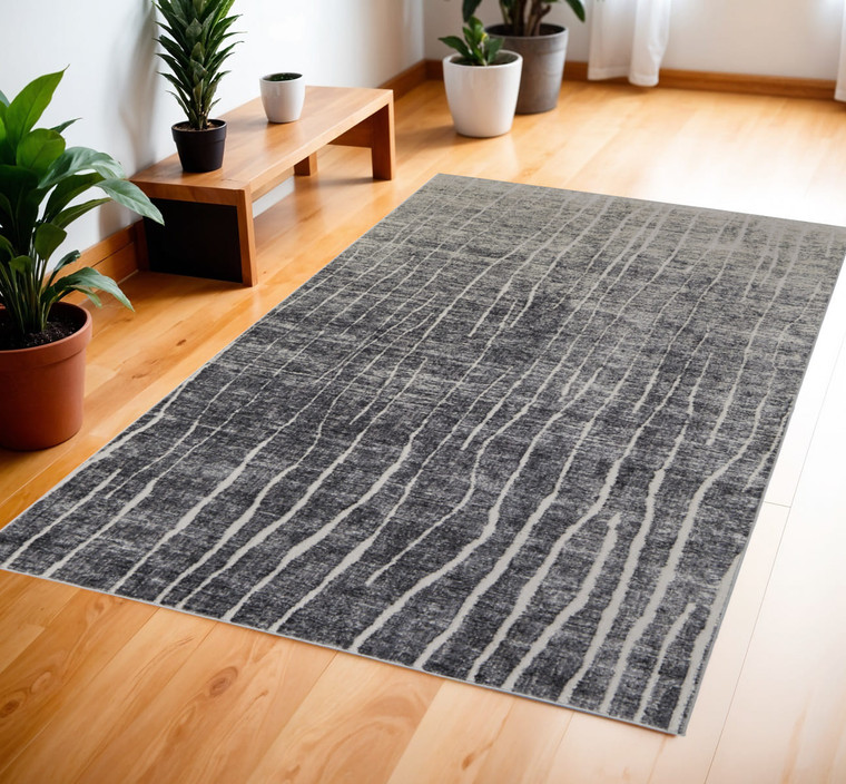 4' X 6' Ivory Gray and Black Abstract Power Loom Area Rug N270-565964