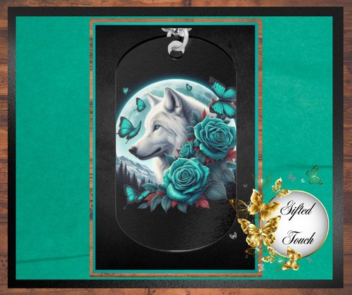 Teal Wolf Dog Tag Necklace