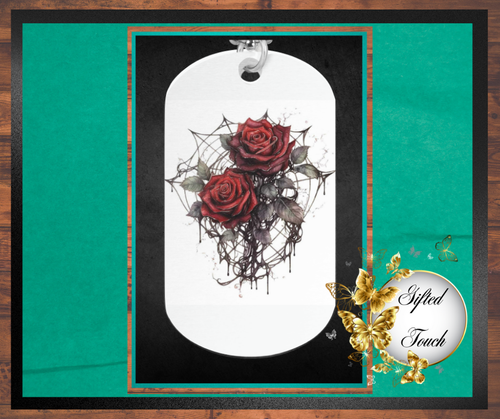 Gothic Rose Dog Tag Necklace