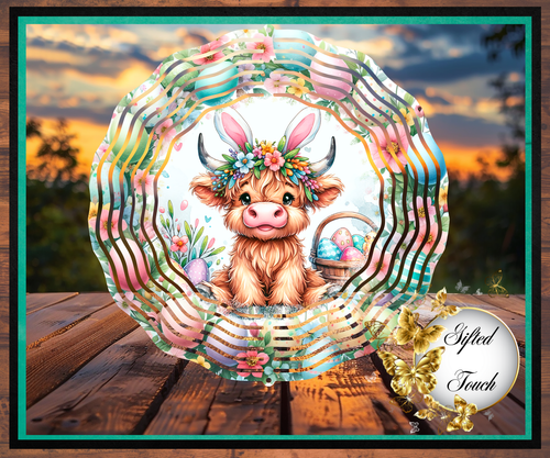 Easter Highland Cow Wind Spinner