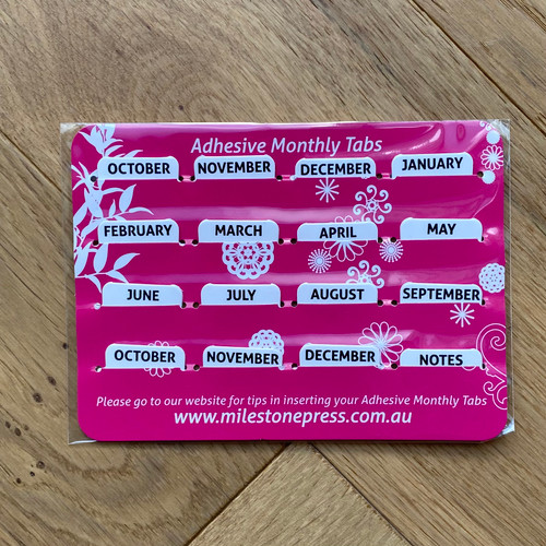 White with Navy Adhesive Monthly Tabs