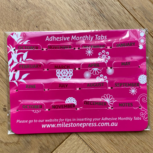 Pink with Silver Adhesive Monthly Tabs
