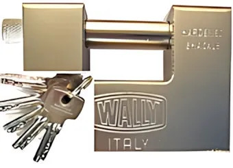 LUCCHETTO 94 CORAZZATO MONOBLOCCO WALLY 5 CHIAVI PUNZONATE