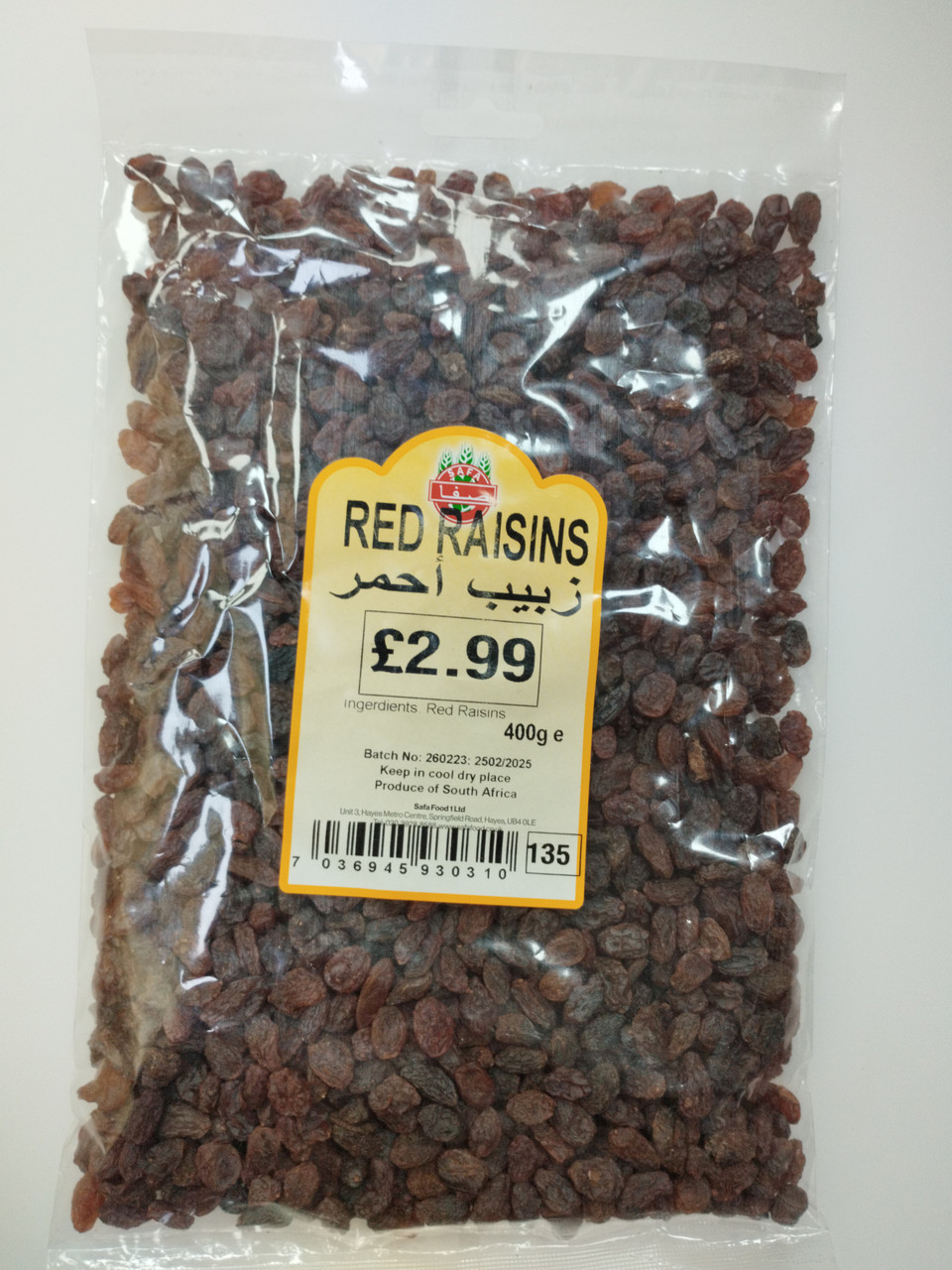 SAFA RED RAISINS 400g صفا زبيب احمر - Ammo Delivers Birmingham