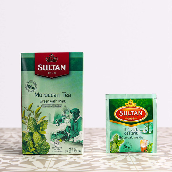 SULTAN AUTHENTIQUE MOROCCAN TEA 32G - سُلطان الشاي الملابس أخضر بالنعناع